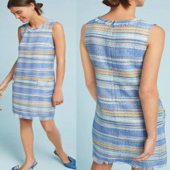 Anthropologie Dresses & Skirts - Anthropologie Akemi Kin Blue Tweed Shift Dress Size 6 NWT